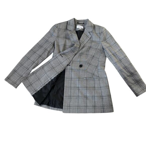 Calvin Klein Glenn Plaid Double Breasted Blazer Jacket Sz 8 Grey Black Plaid - Picture 4 of 11
